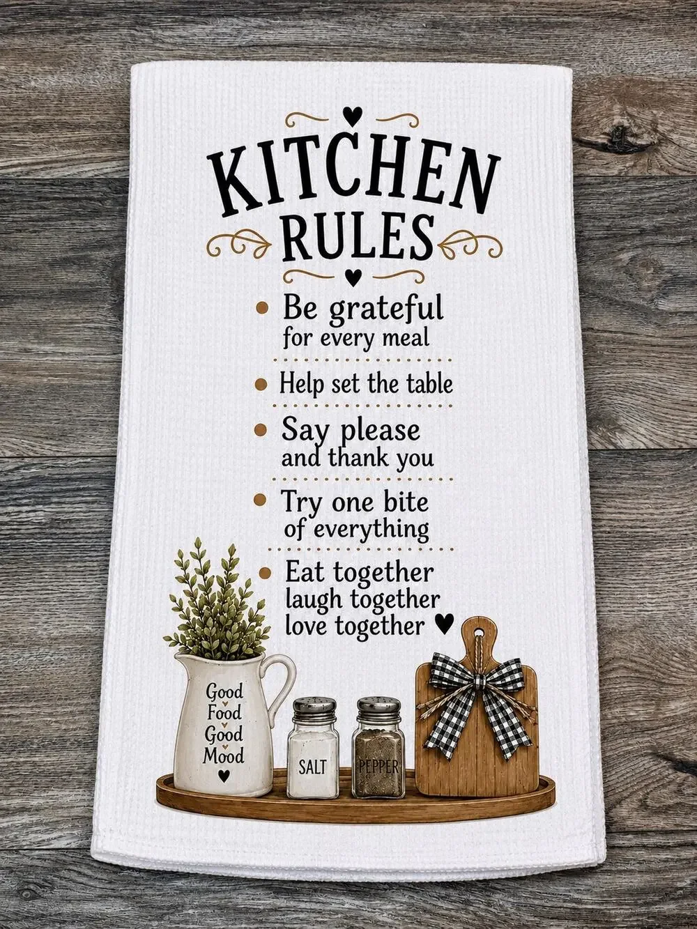 Farmhouse Kitchen Rules Towel Family Kitchen Decor Eat Laugh Love Together